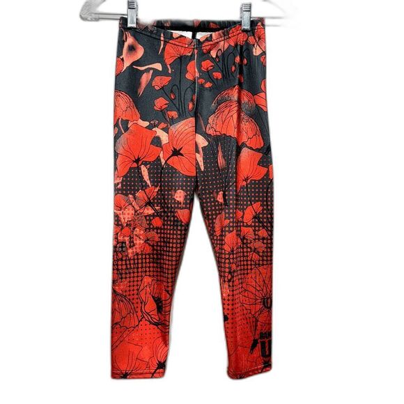 Ranger Up Leggings Red Floral Poppy Crop Length Compression Pants Women sz Small - Picture 1 of 6